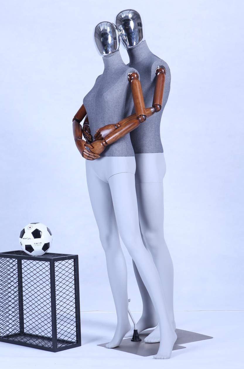 DF1-9D-MB Weiblich Stoffbezogener Oberkörper und Massive bewegliche holzarme schöne abstrakte Grau M