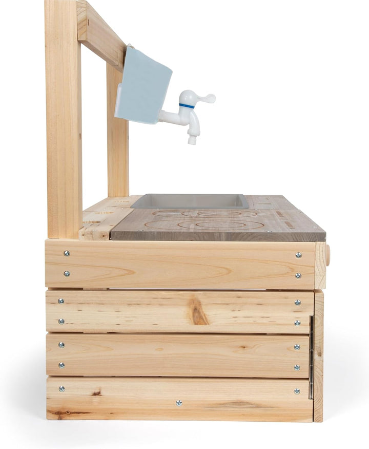 small Foot Matschküche zum Hängen, kompakte Holz-Spielküche mit Kochfeld, Backofen, Waschbecken, ide