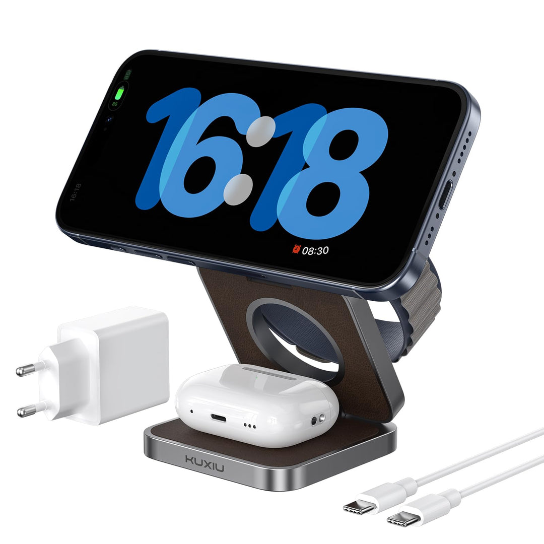 KU XIU X40 3-in-1 Induktive Ladestation – Kabelloses magnetisches Ladegerät, Faltbares Reiseladegerä