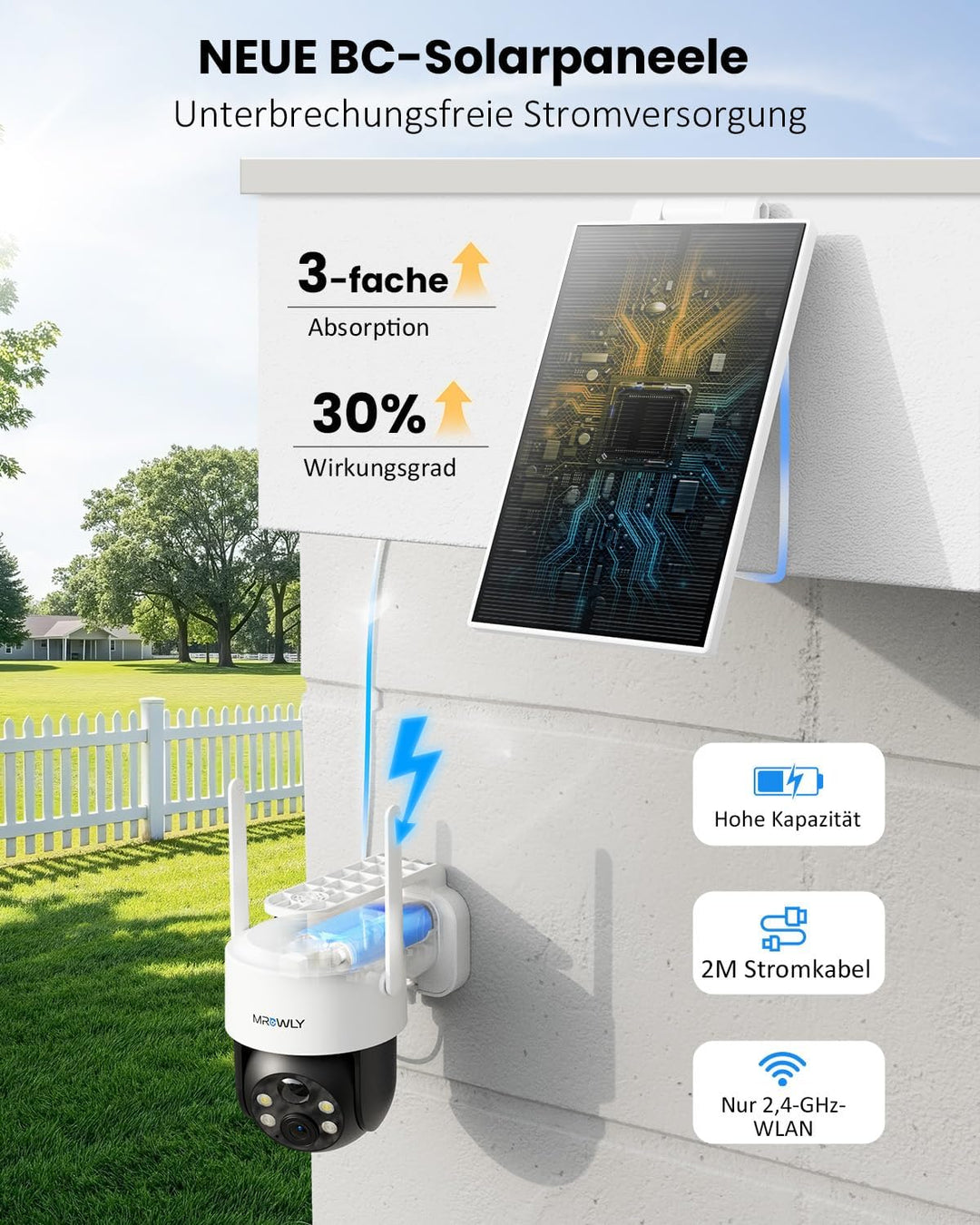 2K Überwachungskamera Aussen Solar, 360° PTZ Kamera Überwachung Aussen Akku, 2,4GHz WLAN Kamera mit