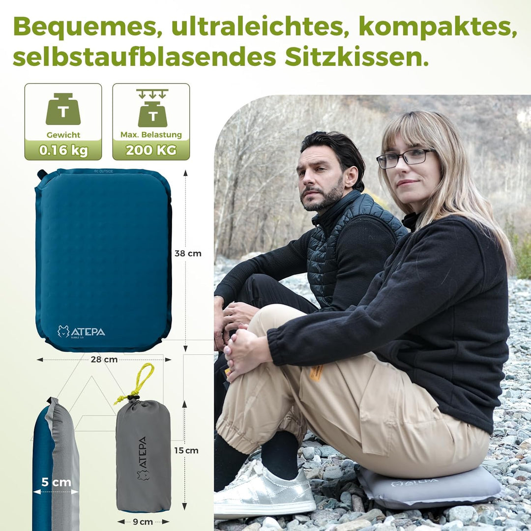 ATEPA Sitzkissen Outdoor, Faltbar Aufblasbar Stadion Flugzeug Unterwegs Camping Wander Bürostuhl Ult