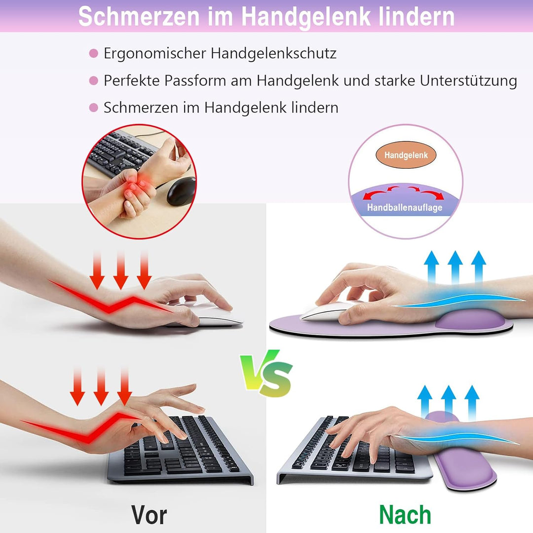Mauspad Set, 3-in-1 Mousepad mit Gelkissen+Handballenauflage Tastatur+Cup Pad,Ergonomisches Mauspad