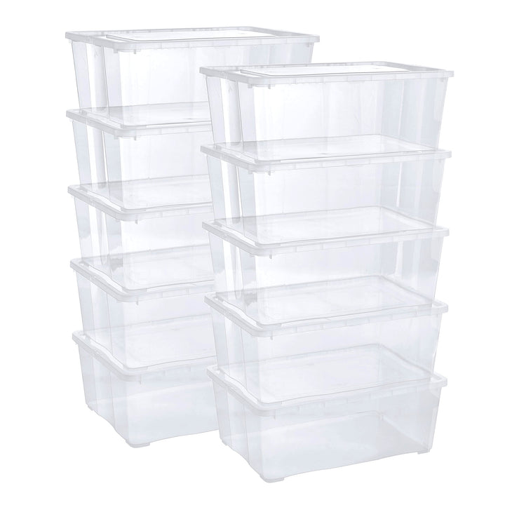 Grizzly Aufbewahrungsboxen 10 x 10 L mit Deckel transparent - Klarsichtboxen stapelbar mit Belüftung