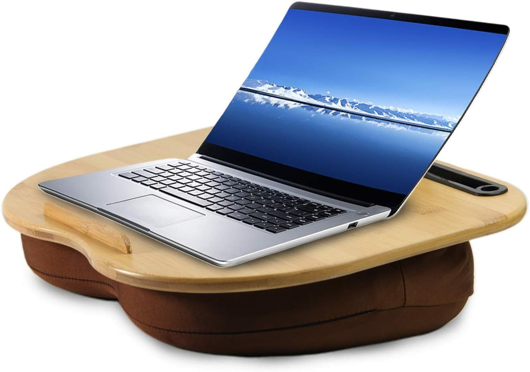 VLOXO Knietablett mit Kissen Anti-Rutsch Laptopkissen Holzoptik &amp; Kabelloch für max. 14 Zoll Noteboo