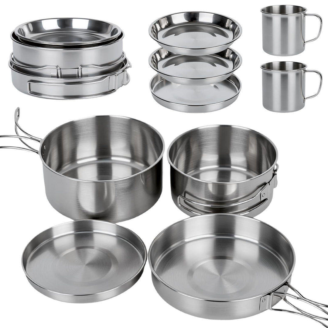 Camping Kochgeschirr Set, Camping Geschirr Set Edelstahl Camping Topf mit Pfanne Outdoor Kochgeschir