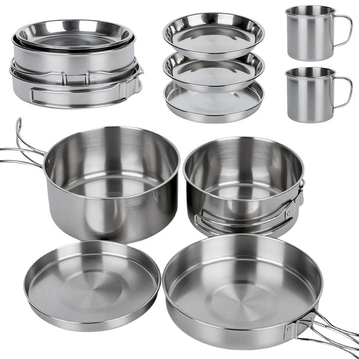 Camping Kochgeschirr Set, Camping Geschirr Set Edelstahl Camping Topf mit Pfanne Outdoor Kochgeschir