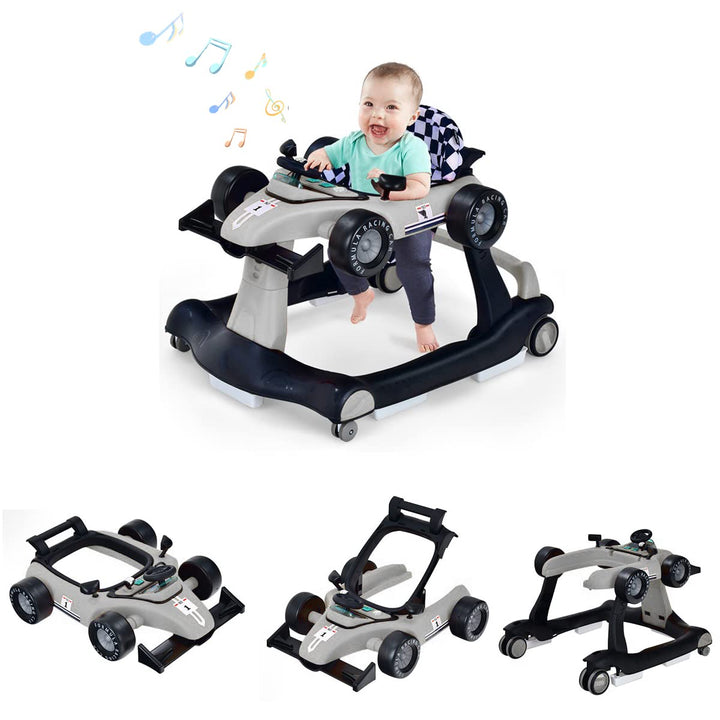 DREAMADE Lauflernhilfe, 4 in 1 Autoförmiger Lauflernwagen mit einstellbarer Geschwindigkeit, Musik &