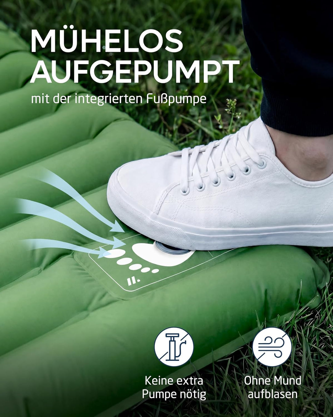 NORDMUT® Isomatte Schnellaufblasend mit integrierter Fusspumpe 10 cm - Isomatte Camping mit kleinem