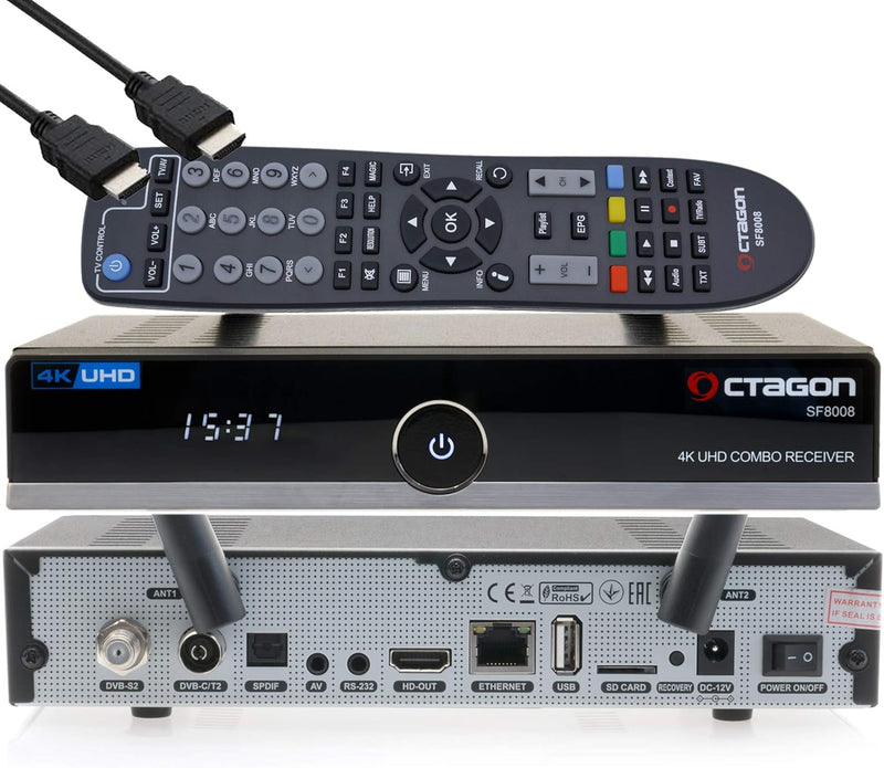 OCTAGON SF8008 4K UHD HDR HYBRID Sat- Kabel- Terrestrisch- PVR Receiver 1xDVB-S2X + 1x DVB-C/ T2 - E