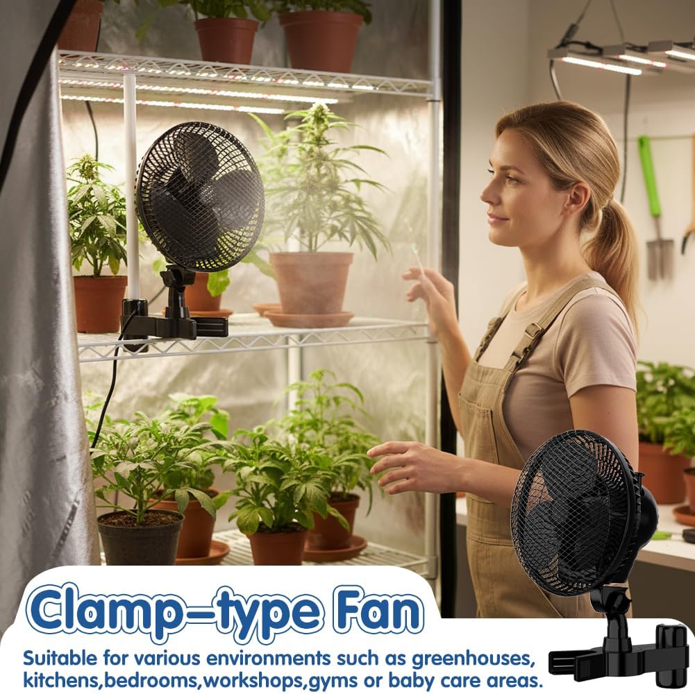 Grow Ventilator mit Clip EC-Motor, Grow Clip-Ventilator Klemmbar für Growzelt, 2 Geschwindigkeitsstu