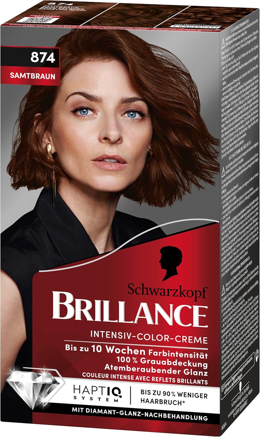 Brillance Intensiv-Color-Creme 874 Samtbraun (2x 160 ml), dauerhafte Haarfarbe mit Diamant-Glanz und
