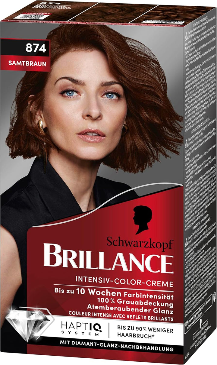 Brillance Intensiv-Color-Creme 874 Samtbraun (2x 160 ml), dauerhafte Haarfarbe mit Diamant-Glanz und