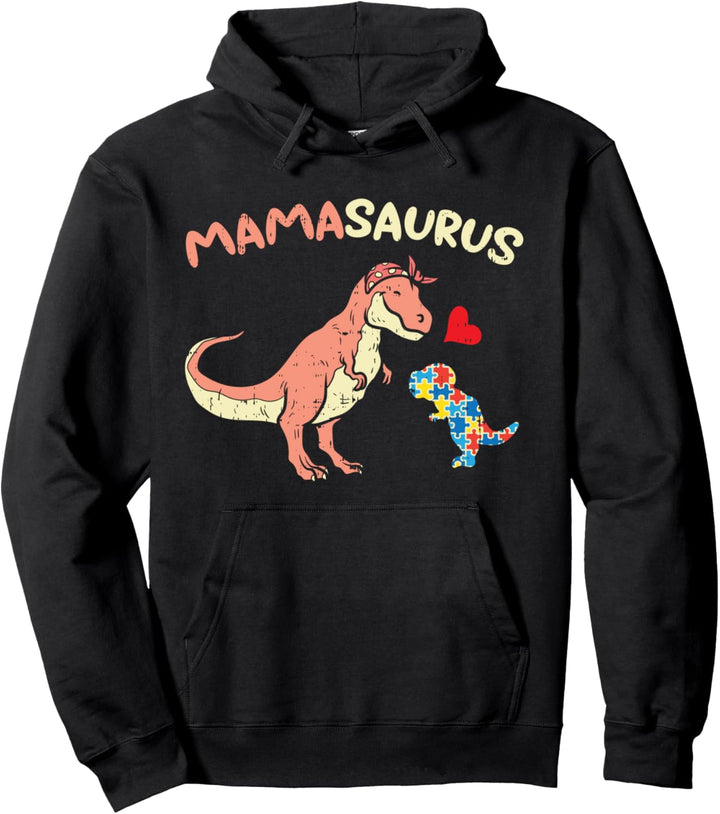 Mamasaurus Heart Puzzle Dino Autism Awareness Mom Mama Women Pullover Hoodie