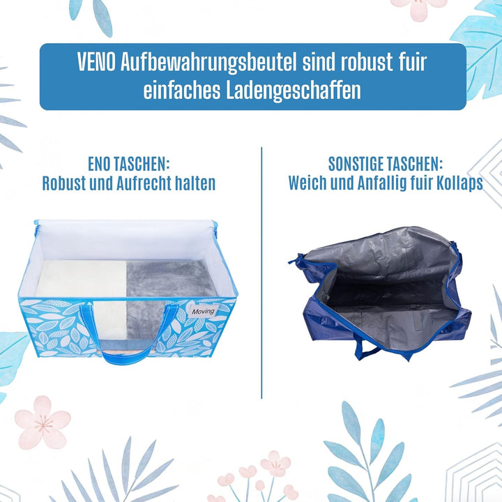 VENO Umzugstaschen 6 Stück Aufbewahrungstasche mit Griffe und Reissverschlüssen, Kleideraufbewahrung