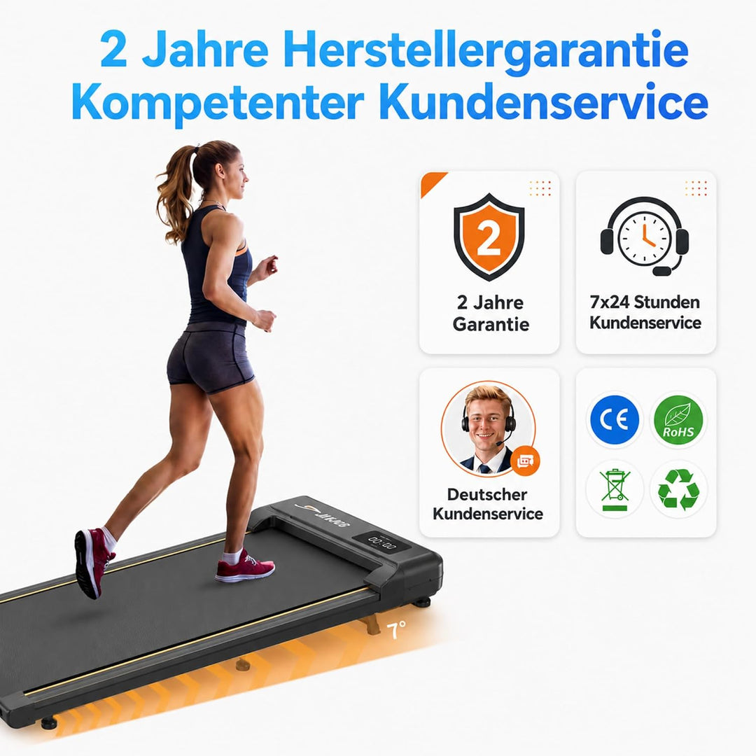 Laufband für Zuhause mit Neigung, Walking Pad mit 7° Steigung, 2.5 PS Laufband Steigung mit LED Anze