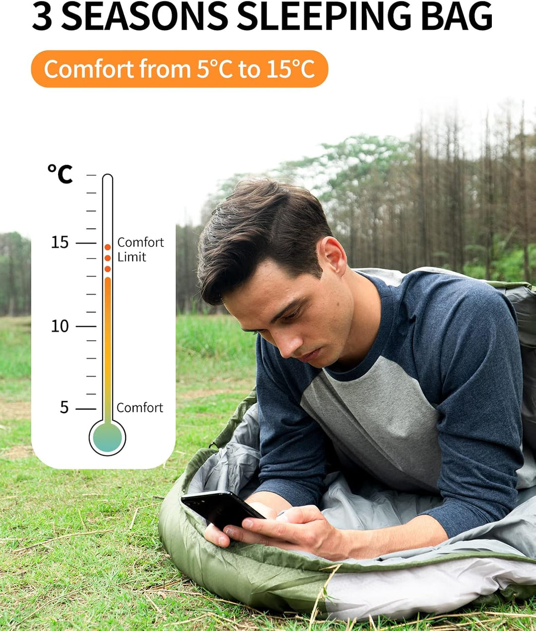 COVACURE Schlafsack Camping – Ultraleichter Sommerschlafsack und Deckenschlafsack, 3 Jahreszeiten Sl