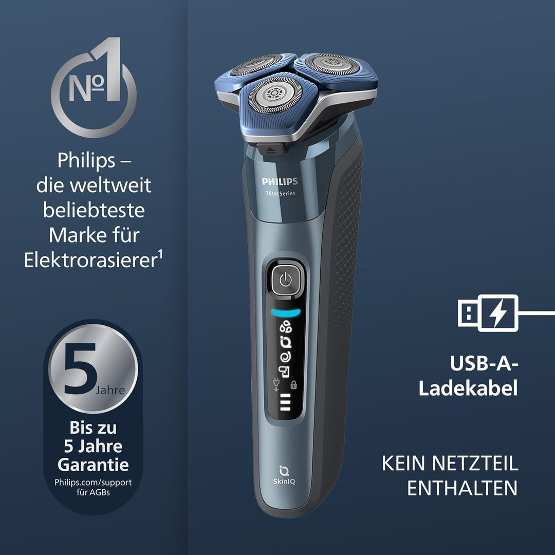 PHILIPS Shaver S7000 – Elektrischer Nass-& Trockenrasierer in Eisblau mit 1 x integrierten ausklappb
