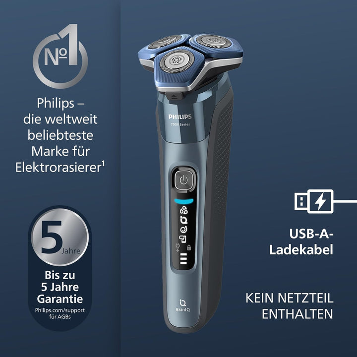 PHILIPS Shaver S7000 – Elektrischer Nass-& Trockenrasierer in Eisblau mit 1 x integrierten ausklappb