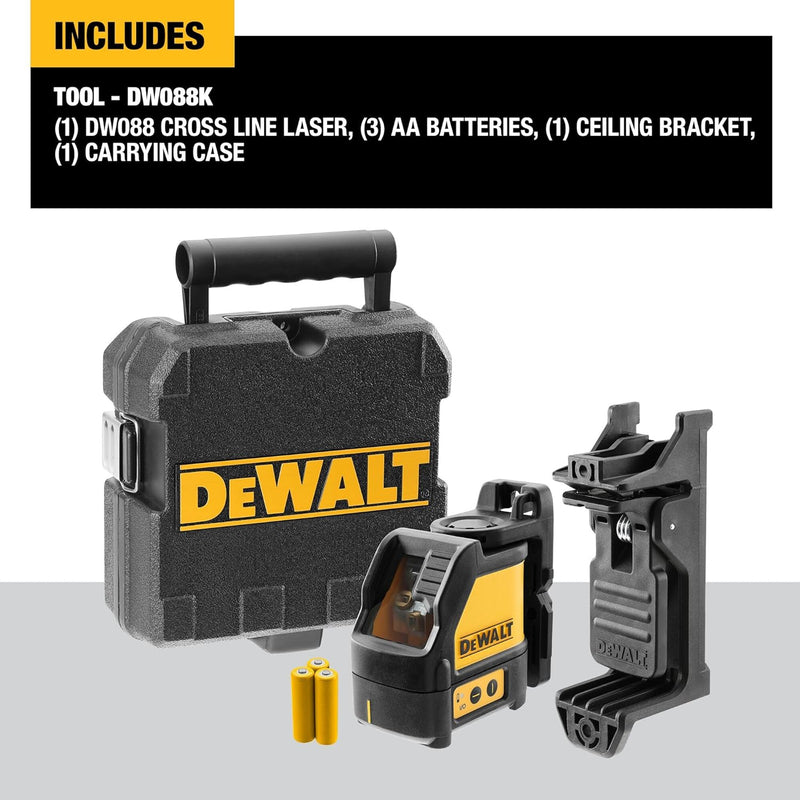 DEWALT Kreuzlinien-Laser (selbstnivellierend, horizontale und vertikale Laserlinien, Laserfarbe Rot,