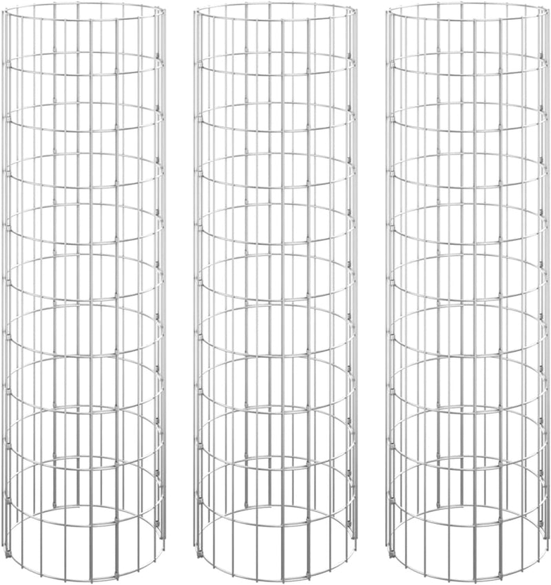 Tidyard Gabionen-Hochbeete 3 STK.Drahtkorb Rund Verzinkter Stahl Ø30x100 cm Gabionen-Pflanzgefäss Ga