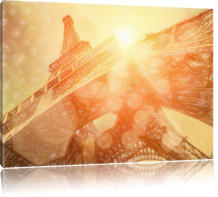 Pixxprint Der Eiffelturm im Sonnenschein als Leinwandbild | Grösse: 100x70 cm | Wandbild | Kunstdruc