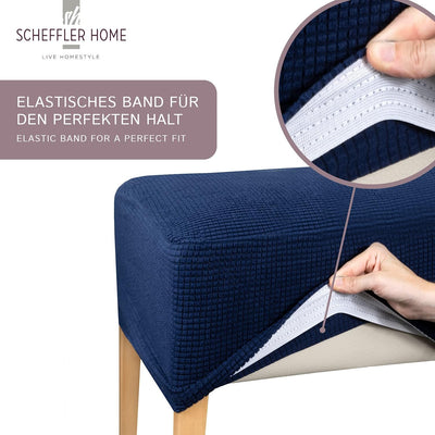 SCHEFFLER-Home Stuhlhussen Stretch Sofia/Stretch Stuhlhussen Blau 6er Set/elastische Stuhlabdeckunge