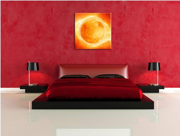 Pixxprint Sonne Feuerball, Format: 70x70 auf Leinwand, XXL riesige Bilder fertig gerahmt mit Keilrah