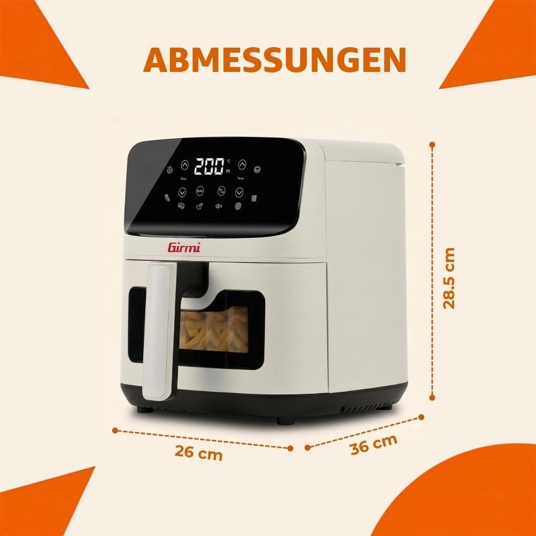 Girmi FG27 "Ecofrit Lite" Heissluftfritteuse, 4,2 Liter, 1400 W, Digitalanzeige, 8 Programme, Timer,