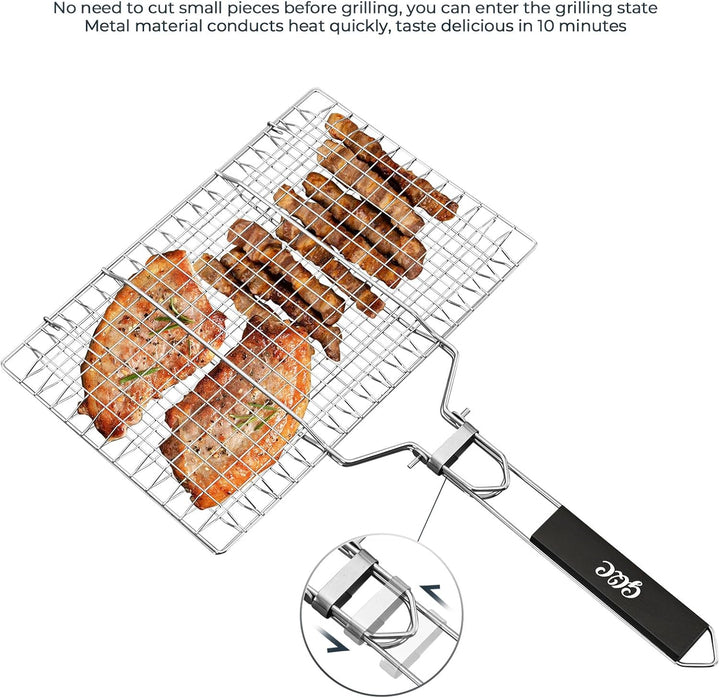 Grillkorb, Tragbarer Grillkorb, Edelstahl Faltbare BBQ Grill Mesh Klemme mit abnehmbarem Griff für F