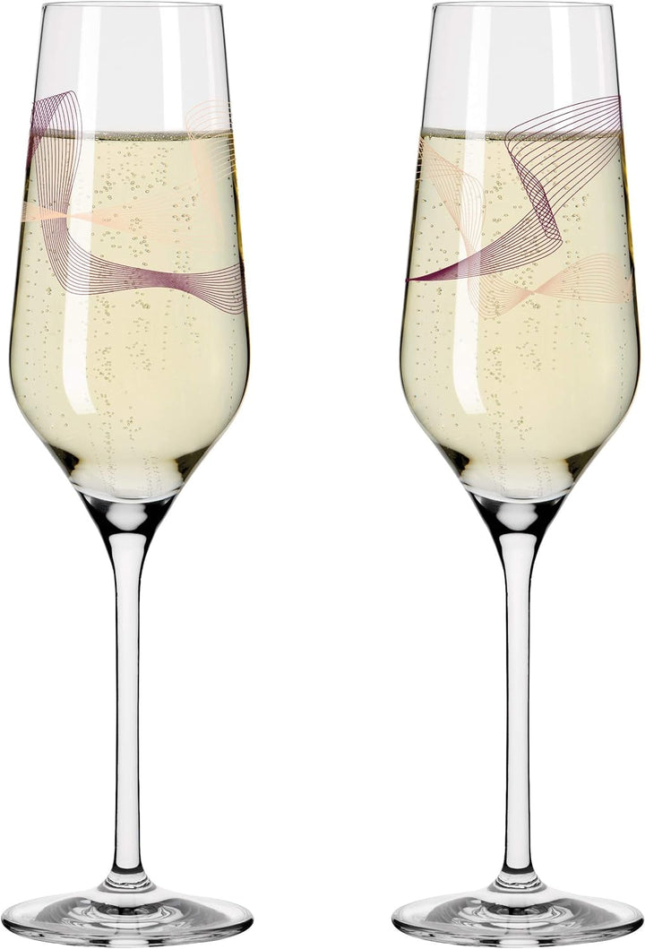 RITZENHOFF 3711001 Champagnerglas 250 ml – Serie Kristallwind Set Nr. 1 – 2 Stück mit Windillustrati