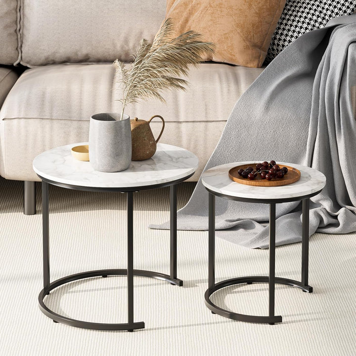 HEYZOEY Couchtisch Rund 2er Set, Wohnzimmertisch, Beistelltische Schwarz Metall, Kaffeetisch für Sof
