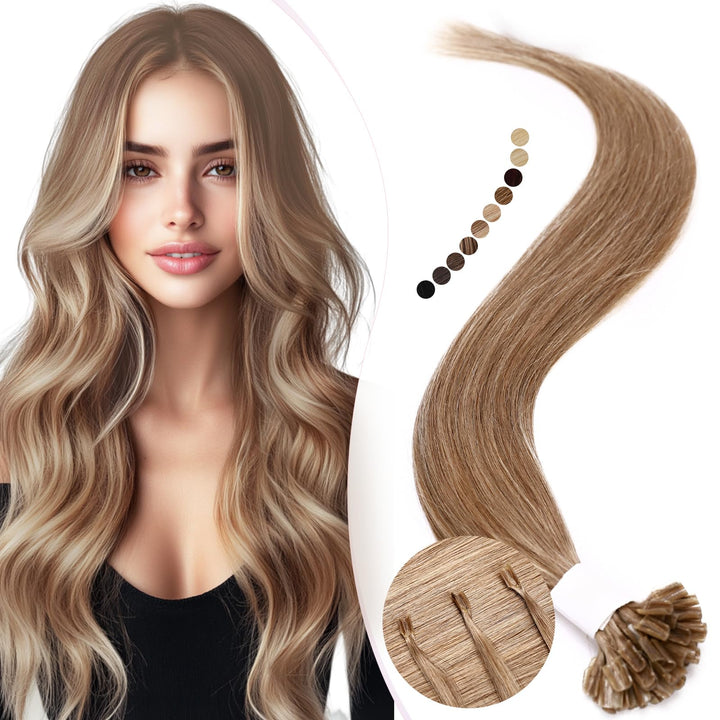 Elailite Extensions Echthaar Bondings Haarverlängerung Braun U-tip Keratin Haar Extension Glatt 25 S