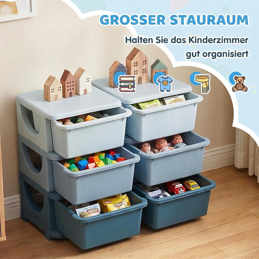 HOMCOM Schubladenschrank für Kinder mit Stauraum Aufbewahrungsboxen Spielzeug-Organizer Spielzeugkis