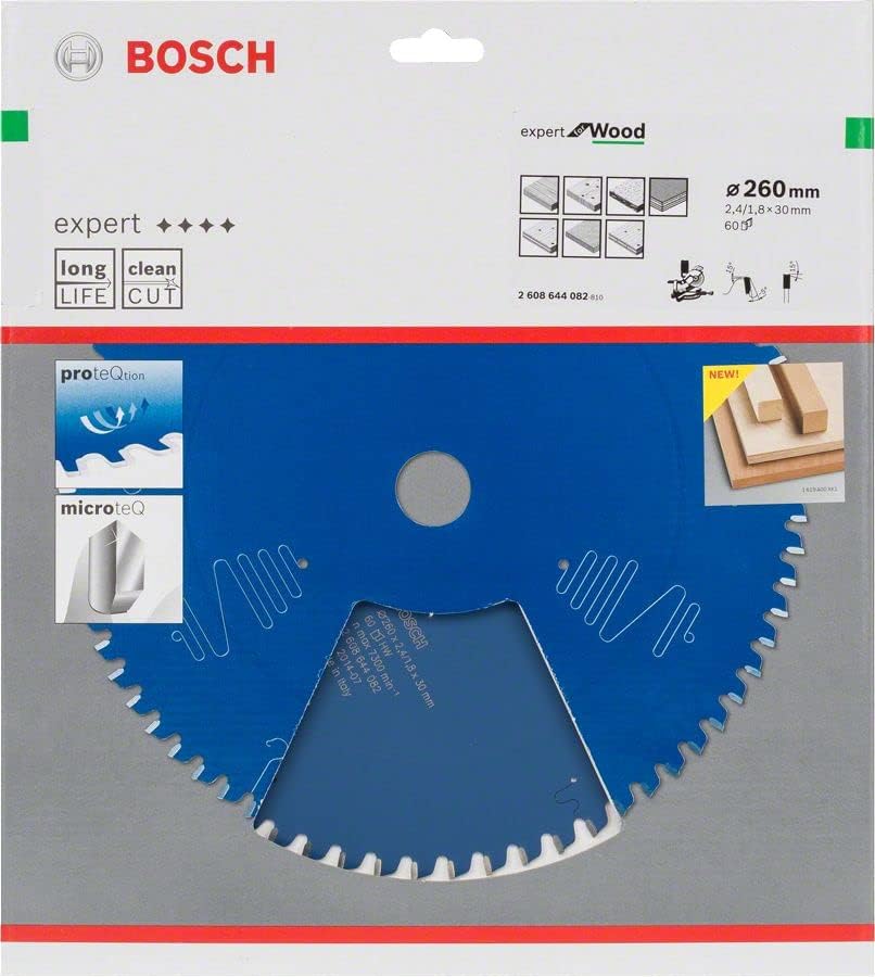 Bosch Professional 1x Kreissägeblatt Expert for Wood (Holz, Sägeblatt Ø 260 x 30 x 2,4 mm, 60 Zähne,