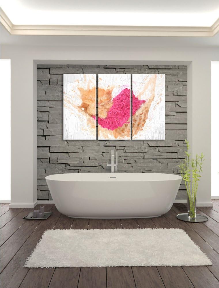 Pixxprint Schlafendes Katzenbaby in Hängematte Pinsel Effekt 3-Teiler Leinwandbild 120x80 Bild auf L