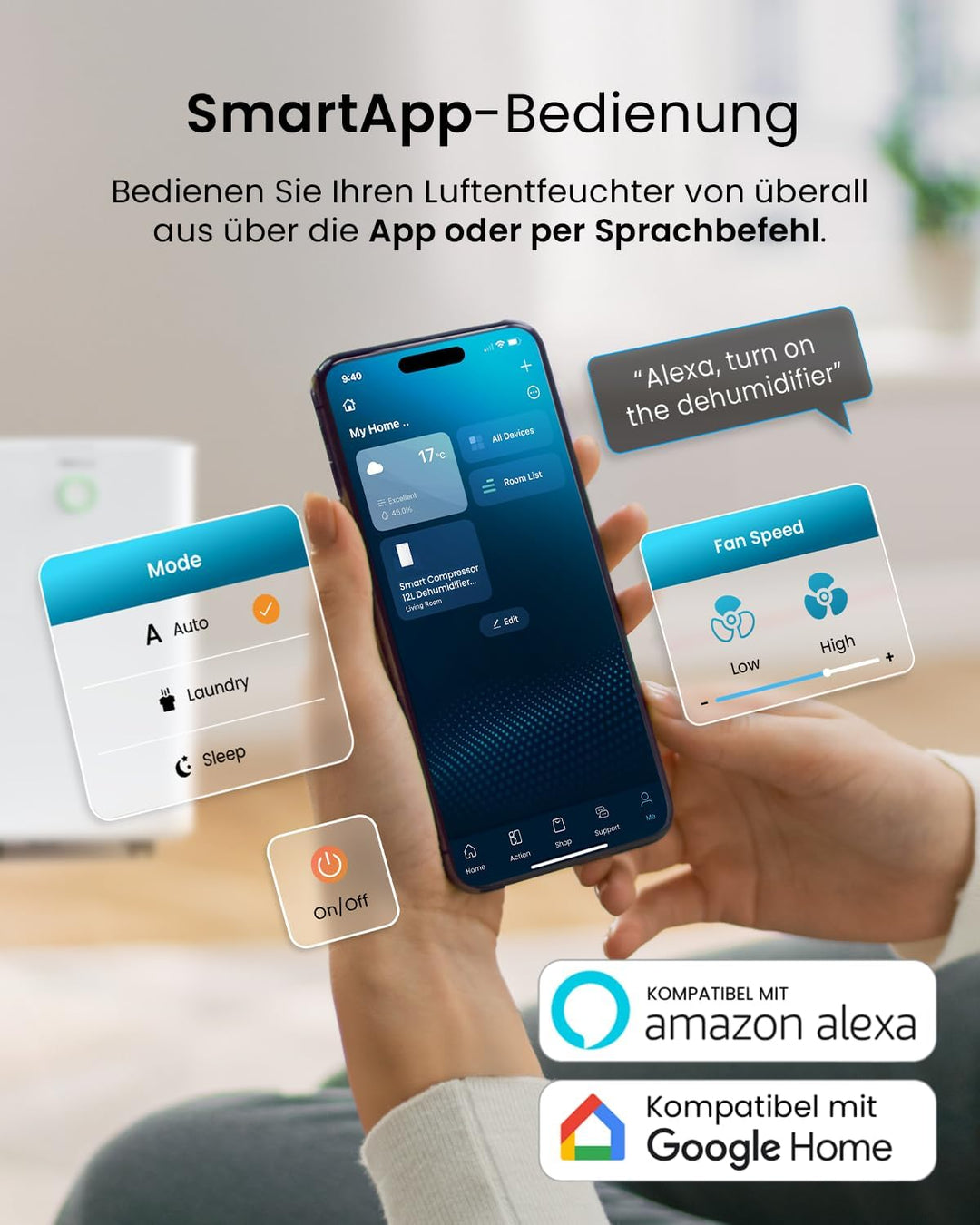 Pro Breeze OmniDry Luftentfeuchter mit App & WLAN, 12L in 24h Entfeuchtungsleistung - Luftentfeuchte