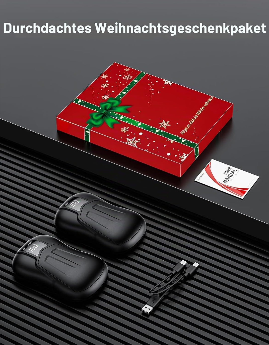 2er-Pack Hand Warmers, Wiederaufladbar mit 10000mAh Elektrische Handwärmer mit Doppelseitiger Heizun