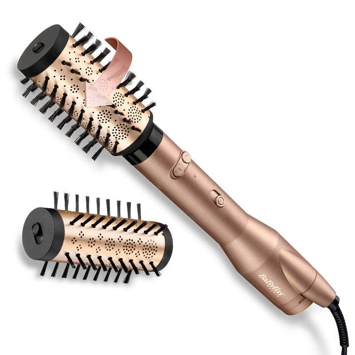 BaByliss Big Hair Dual Rotierende Warmluftbürste, Föhnbürste mit Ionen-Technologie, 2 Aufsätze für m