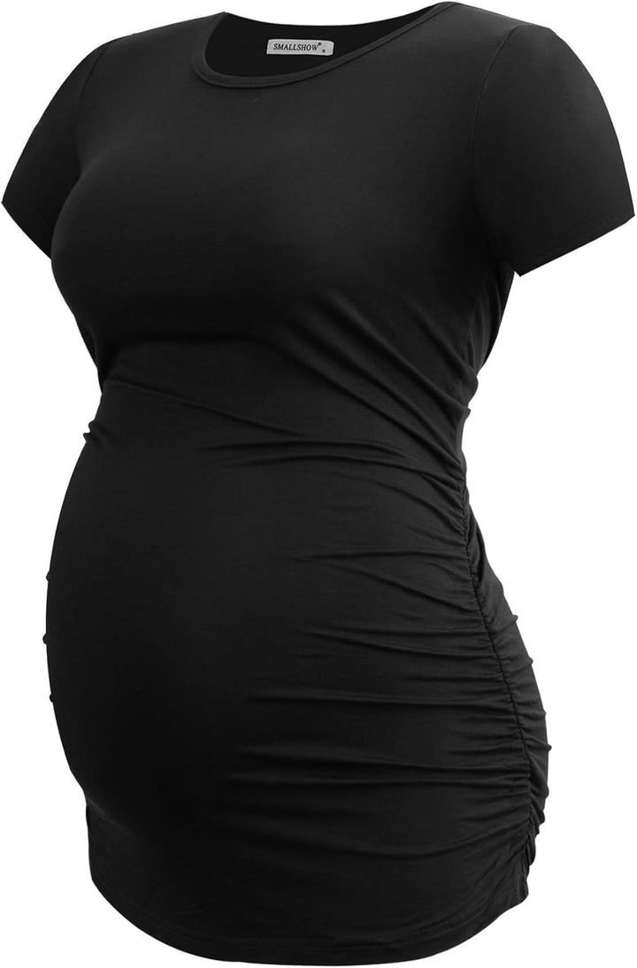 Smallshow Damen Umstandsmode Tops Seitlich Geraffte Schwangerschafts Umstandstop 3er Pack M Schwarz/