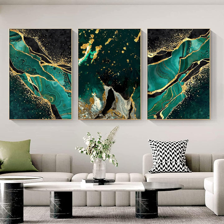 Grün Gold Marmor Leinwand Wandkunst,moderne abstrakte dunkelgrüne Goldfolienlinien, Marmor Poster sm