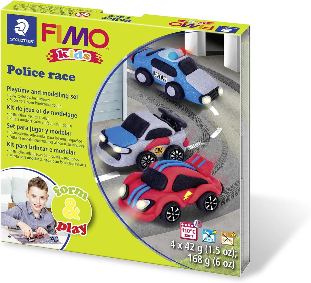 STAEDTLER 8034 29 LZ FIMO Kids Form&Play Playtime & Modeling Polymer Clay Set - Police Race (4 Blöck
