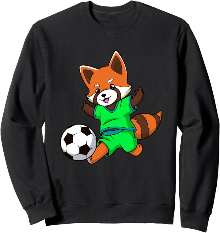 Comic roter Panda spielt Fussball Sweatshirt