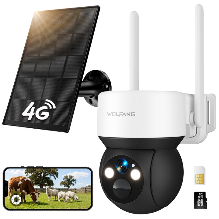 WOLFANG 4G LTE Wildkamera Solar, 2K Wildkamera mit Handyübertragung App, 0,2s PIR Auslösezeit, Beweg