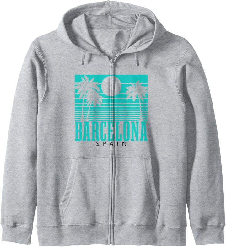 Barcelona Spanien Palmen Surf Vintage Retro Souvenir Kapuzenjacke