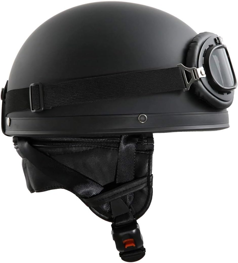 Oldtimer Motorradhelm in Schwarz matt mit Brille Grösse XL 61cm XL 61cm Schwarz matt, XL 61cm Schwar