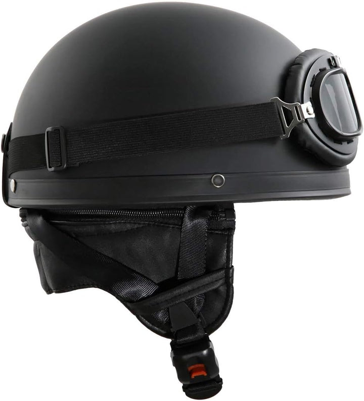 Oldtimer Motorradhelm in Schwarz matt mit Brille Grösse XL 61cm XL 61cm Schwarz matt, XL 61cm Schwar