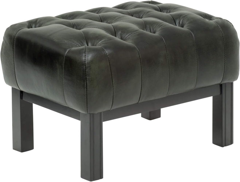 Woodkings® Chesterfield Hocker Kingsfield Echtleder antik grün Lederhocker Designhocker Federkern Un