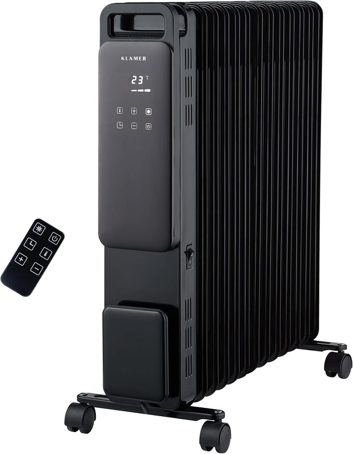 KLAMER Ölradiator 2500 W, Elektroheizung energiesparend, 13 Rippen, 3 Heizstufen mit Eco-Modus, 24h
