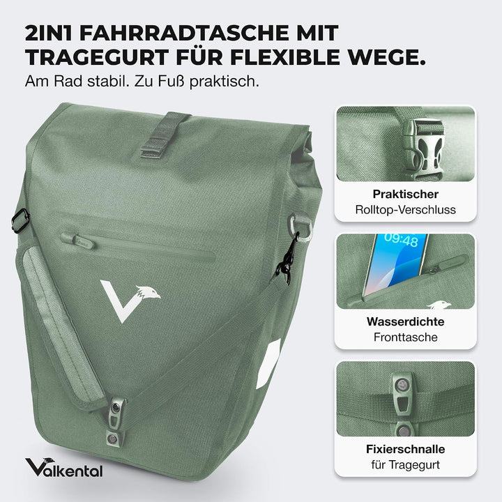 Valkental® 2in1 Reflektierende Gepäckträgertasche [28L] Abschliessbare Befestigung [PVC frei] Fahrra