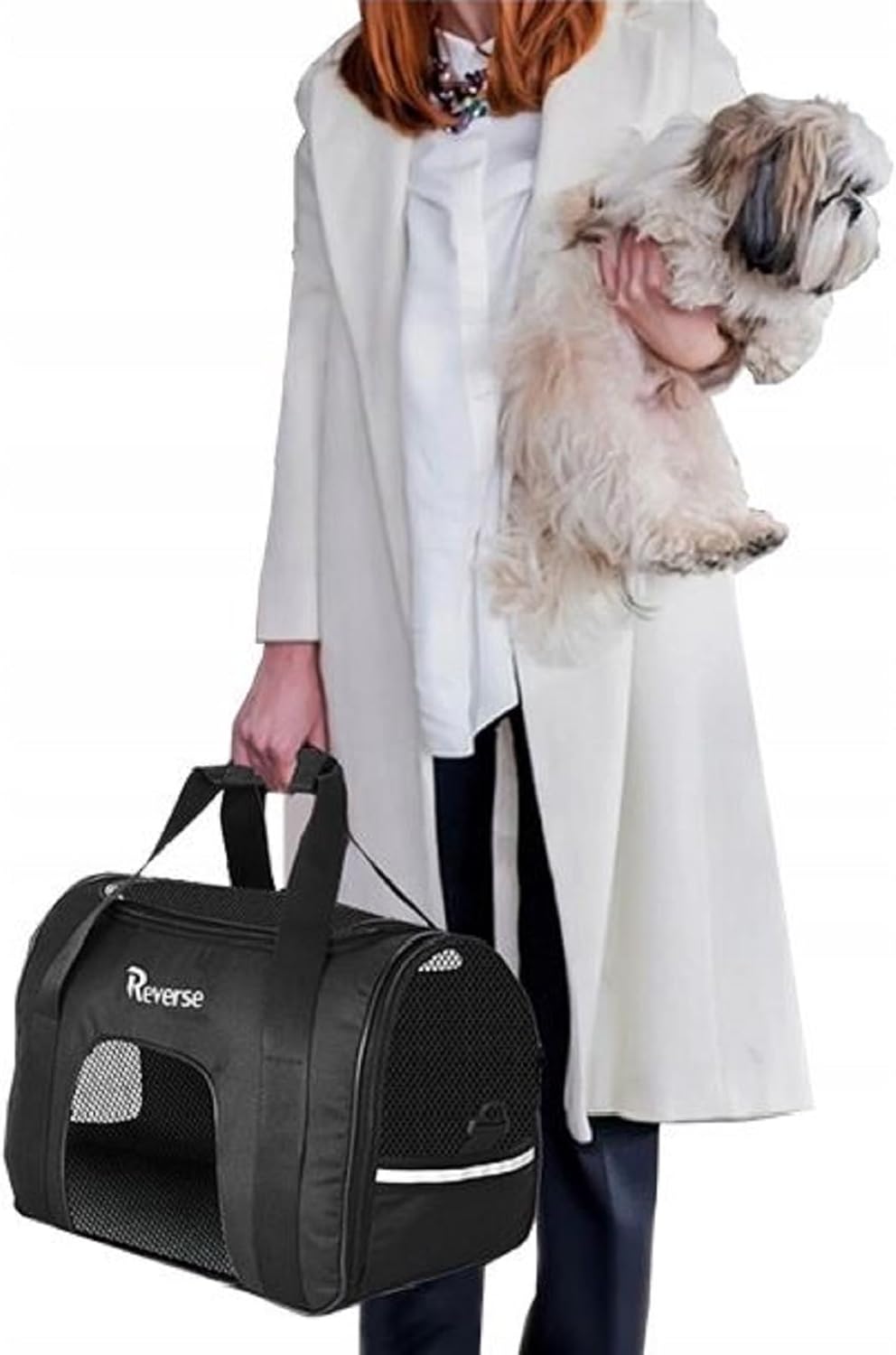 Tragetasche für Katzen Hunde Haustiere 52x25x34 cm bis 10 Kg Meshfenster Transparent (Schwarz), Schw